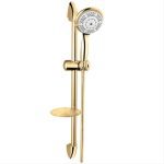 علم دوش یونیکا زومرا طلایی با سردوش دستی متحرک، شلنگ طولانی و طراحی شیک – مناسب حمام‌های کوچک و مدرن