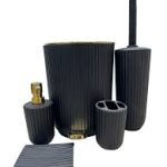 ست سرویس بهداشتی ۵ پارچه همارا مشکی با سطل زباله، برس توالت و جا مایعی