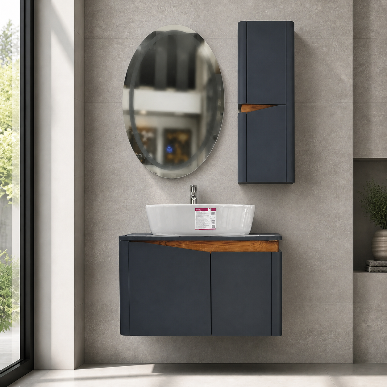 IMG_1025 کابینت روشویی طوسی مات با آینه باکس LED - Image 1