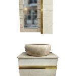 کابینت روشویی مارین کرم رنگ با طراحی دیواری ضدآب، دارای آینه و باکس جانبی برای سرویس بهداشتی مدرن