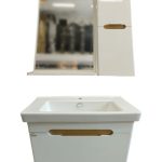 کابینت روشویی سفید طلایی سایز ۶۶×۴۲ با آینه باکس دیواری PVC ضدآب مناسب سرویس بهداشتی مدرن