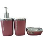 ست سه‌تکه جا مایع صورتی شامل جا مایع، جا صابونی و لیوان، طراحی مدرن