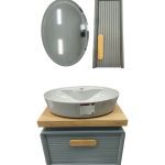 کابینت روشویی طوسی مدرن ضد آب با بدنه PVC و طراحی دیواری مخصوص سرویس بهداشتی کوچک