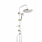 علم دوش یونیورست دوکاره سفید طلایی با سردوش ثابت و دستی، طراحی لوکس و نصب آسان مناسب حمام‌های مدرن