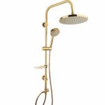 دوش یونیورست دوکاره طلا براق با سردوش ثابت و دستی، طراحی لوکس و درخشان مناسب حمام مدرن