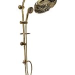 علم دوش خورشیدی طلایی با طراحی شعاعی، رنگ طلایی براق و سردوش ثابت و دستی مناسب حمام‌های لاکچری