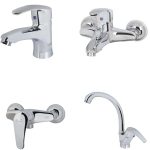 ست شیرآلات آلیاژ برنج با طراحی مدرن و کروم براق، مناسب سرویس بهداشتی و حمام با دوام طولانی.