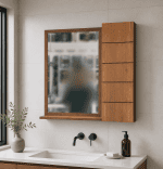 ست روشویی کابینتی طرح چوب با آینه باکس و سنگ طبیعی - Image 5