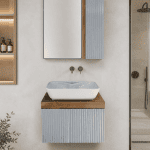 کابینت روشویی طوسی طرح چوب آینه باکس ۶۰ کد 0075