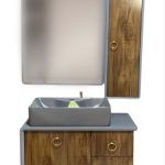 کابین و روشویی سایز 70 سانتی‌متری به همراه آینه و باکس دیواری، طراحی مدرن با رنگ‌بندی شیک مناسب سرویس بهداشتی