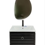 کابینت روشویی مشکی با آینه باکس کد 0068 ساخته‌شده از PVC ضد آب با طراحی مدرن و مناسب سرویس بهداشتی