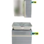 کابین روشویی سایز 50 در 35 با آینه و باکس PVC ضدآب رنگ سفید مناسب سرویس بهداشتی مدرن