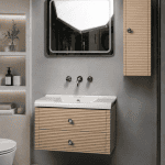 روشویی کابینتی و آینه باکس  بزرگ نسکافه ایی و سفید مدل آکروپل