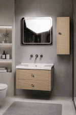روشویی کابینتی و آینه باکس  بزرگ نسکافه ایی و سفید مدل آکروپل