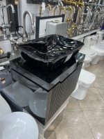 کابینت روشویی مشکی سایز 40*60با بدنه PVC و لولا استیل آرام‌بند - Image 2