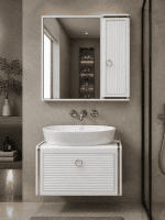 ست کابینت روشویی لوکس سفید طلایی 40×60 | PVC ضد آب